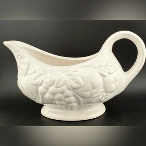 Tabletops Unlimited "Harvest Grape" white glazed ceramic gravy boat fruit motifs
